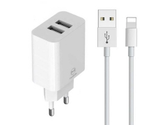شارژر دیواری و کابل شارژ لایتنینگ مک دودو Mcdodo CH-6720 Dual USB Travel Charger Set