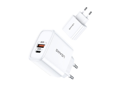 شارژر دیواری سریع 2 پورت یوسامز Usams T15 QC3.0 + PD Fast Charger