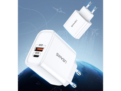 شارژر دیواری سریع 2 پورت یوسامز Usams T15 QC3.0 + PD Fast Charger