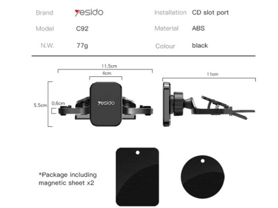 هولدر موبایل مگنتی داخل خودرو یسیدو YESIDO C92 Universal magnetic car mount