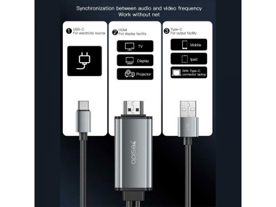 کابل تایپ سی به اچ دی ام آی یسیدو Yesido HM02 Type-C To Hdmi Adapter 1.8m
