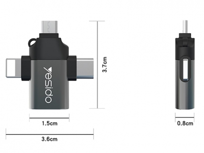 مبدل میکرو یو اس بی تایپ سی و لایتنینگ یسیدو Yesido GS15 3 In 1 OTG Adapter USB To Type-C/Micro USB/Apple Port Converter