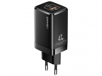 آداپتور دیواری فست شارژ یوسامز USAMS GaN Mini Fast Charger T41 47W USB-A+USB-C US-CC137