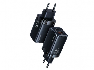 آداپتور دیواری فست شارژ یوسامز USAMS GaN Mini Fast Charger T41 47W USB-A+USB-C US-CC137
