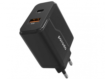 آداپتور دیواری پورودو با کابل تایپ سی به لایتنینگ Porodo PD & QC Wall Charger 20W-EU PD-18PDEUL