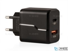 آداپتور دیواری پورودو با کابل تایپ سی به لایتنینگ Porodo PD & QC Wall Charger 20W-EU PD-18PDEUL-BK