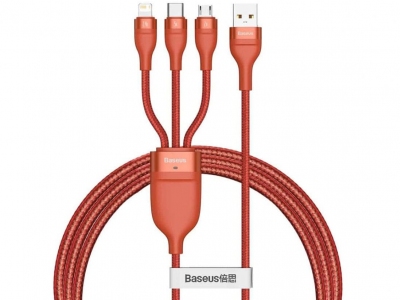 کابل شارژ سریع سه سر 1.2 متری بیسوس Baseus One For Three Fast Charging Data Cable USB to M+L+C 66W 1.2M CA1T3-G1