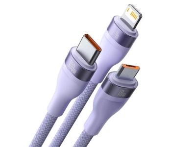 کابل شارژ و دیتا سه‌سر میکرو، تایپ‌سی و لایتنینگ بیسوس Baseus Flash Series One-for-three Fast Charging Data Cable USB (CASS040001)