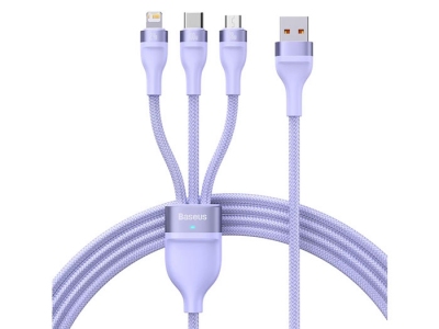 کابل شارژ و دیتا سه‌سر میکرو، تایپ‌سی و لایتنینگ بیسوس Baseus Flash Series One-for-three Fast Charging Data Cable USB (CASS040001)