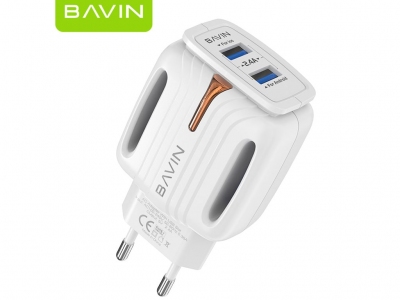 شارژر دیواری فست شارژ یواس‌بی باوین BAVIN 2.4A Dual USB Adapter Charger PC265Y