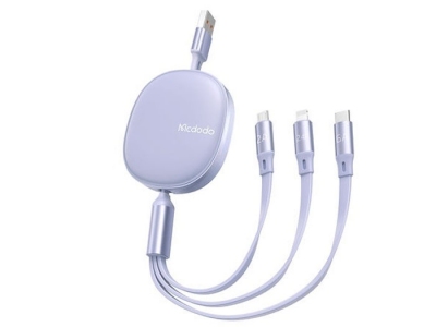 کابل 3 سر 66 واتی شارژ سریع و انتقال دیتا مک دودو Mcdodo CA-120 3-in-1 Retractable 6A Super Fast Charging Data Cable
