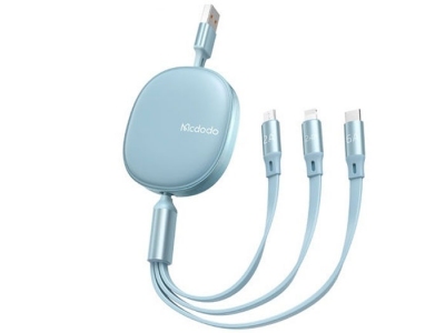 کابل 3 سر 66 واتی شارژ سریع و انتقال دیتا مک دودو Mcdodo CA-120 3-in-1 Retractable 6A Super Fast Charging Data Cable