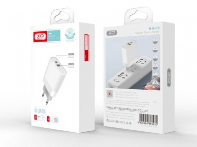 شارژر دیواری فست شارژ تایپ‌سی و یواس‎بی همراه کابل تایپ‌سی ایکس‌او XO 18W FAST EU QC3.0+PD FAST charger with type-c fast cable type-c L64