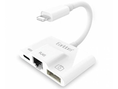 مبدل لایتنینگ 3 در 1 ارلدام Earldom OT53 Plug And Play Lightning To RJ45 Ethernet Lan Wired Network + USB 3.0 OTG Converter