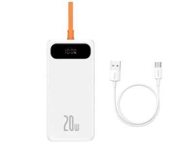 پاوربانک 10000 فست شارژ با کابل لایتنینگ بیسوس Baseus Power Bank 10000mAh 20W PPBLK-02