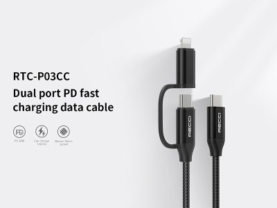 کابل فست شارژر 2 در 1 رسی Recci RTC-P03CC 2in1 PD fast charging data cable