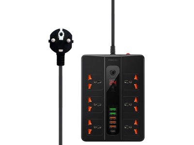 چند راهی برق و شارژر نمایشگردار رسی Recci Multifunction Power socket RC06