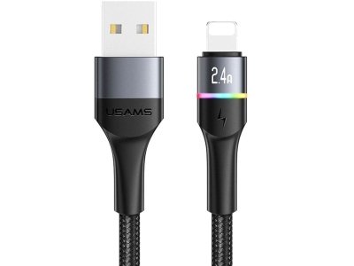 کابل داده و شارژ سریع لایتنینگ 1.2 متری یوسامز USAMS U76 2.4A 8 Pin Colorful Lights Charging Data Cable US-SJ534