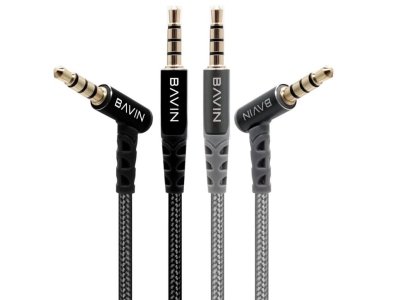 کابل صدای دو سر جک 3.5 میلی‌متری باوین BAVIN AUX06 3.5mm Jack Nylon Cable AUX Cable Elbow Type Audio Cable