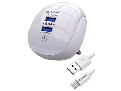 شارژر دیواری و لامپ ال‌ای‌دی به همراه کابل تایپ‌سی 2.4 آمپر باوین BAVIN PC363 2.4A Touch LED Lamp Quick Charger For Type-C