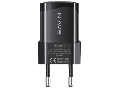 شارژر دیواری تایپ‌سی فست شارژ باوین BAVIN 20W PD Wall Travel Mobile Phone Adapter Fast Charger PC251Y