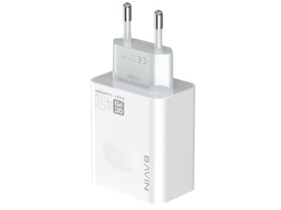 شارژر دیواری فست شارژ با کابل تایپ ‎سی باوین BAVIN Intelligent 45W PD Fast QC3.0 Wall Charger Adapter USB-C PC800Y