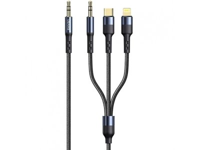 کابل سه‌سر جک 3.5 به تایپ‌سی، لایتنینگ و جک 3.5 یوسامز USAMS US-SJ556 3-In-1 3.5mm to Type-C/Lighting/3.5mm Audio Cable