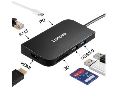 هاب تایپ‌سی با 7 پورت لنوو Lenovo 7 in 1 Type C HUB Adapter S707