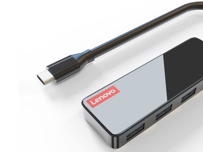 هاب تایپ‌سی با 4 پورت و کابل 15 سانتی‌متری لنوو Lenovo C602 USB-C to 4 x USB3.0 Adapter