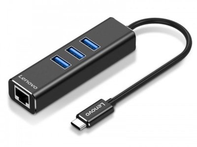هاب تایپ‌سی با 4 پورت لنوو Lenovo USB3.0 Gigabit LAN Type C Hub C615