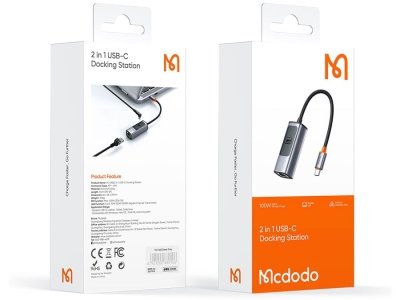 هاب تایپ‌ سی با دو پورت مک‌دودو MCDODO USB-C 3.0 Docking Station PD100W+RJ45 HU-068