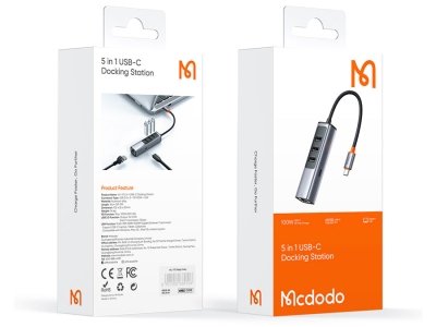 هاب تایپ‌سی با 5 پورت مک‌دودو MCDODO USB-C USB3.0x3+PD100WxRJ45 HU-111