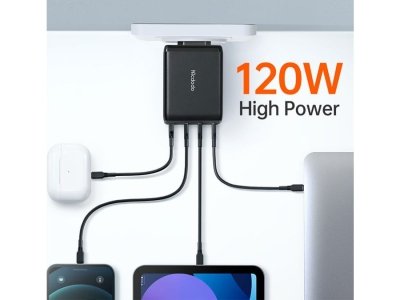 شارژر دیواری تایپ‌سی و یواس‌بی 120 وات همراه با کابل شارژ دو سر تایپ‌سی مک‌دودو MCDODO CH-077 PD USB-C*3+USB*1 Charger