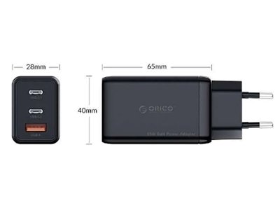 شارژر دیواری فست 3 پورت اوریکو ORICO-PV65-1U2C 3 Port Fast Charger 65W
