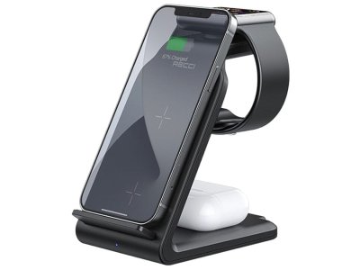 شارژر بی سیم رومیزی مغناطیسی چهارکاره 15 وات گوشی، اپل واچ و ایرپاد رسی RCW-16