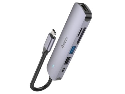 هاب تایپ سی 6 پورت هوکو  Hoco Type-C hub HB28 HDTV + PD + USB3.0 + USB2.0 + SD + TF