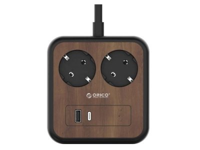 چندراهی برق ارت‌دار 2 سوکت، 1 یو اس بی و 1 تایپ سی اوریکو‌ ‎ Orico APD-2A1U1C-EU-18W Cu 2 Port-Uri USB Lemn 3m