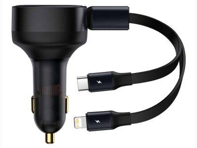 شارژر فندکی فست شارژ ماشین لایتنینگ و تایپ سی بیسوس CGTX000001