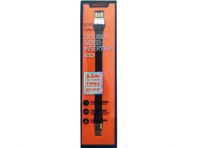کابل شارژ و انتقال داده تایپ سی 15 سانتی‌متری رسی Recci Type-C Double Sided Insertion 2.4A RTC-N13C
