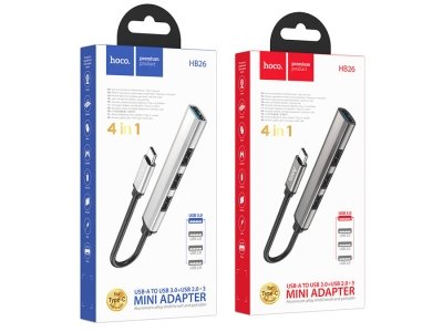 هاب تایپ سی چهار پورت یو اس بی هوکو Hoco Type-C hub 4-in-1 HB26 USB3.0+USB2.0*3