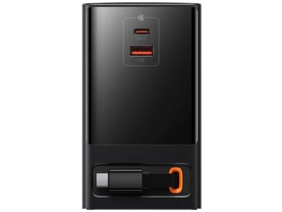 شارژر دیواری و آداپتور برق سوپر فست شارژ 65 وات با کابل تایپ سی جمع شونده بیسوس Baseus Gan5 Pro Digital Power Strip PSLR000001