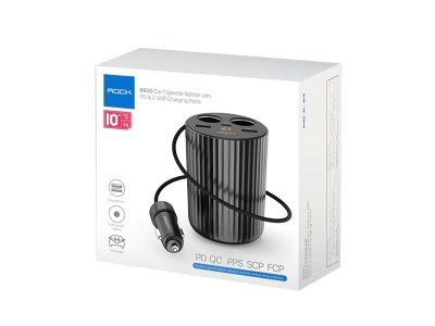شارژر فندکی فست شارژ ماشین پنج پورت 100 وات راک B600