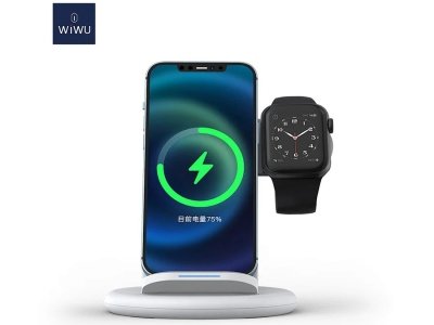 شارژر وایرلس مغناطیسی رومیزی سه کاره 15 وات ویوو  WiWU Power Air 3in1 Wireless Charger PA3IN1