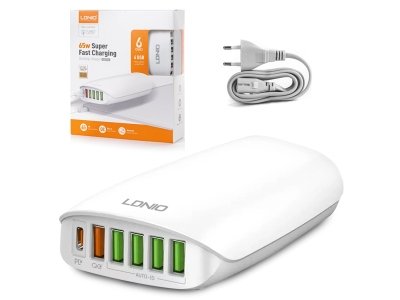 پاور هاب و شارژر رومیزی یو اس بی و تایپ سی 65 وات الدنیو Ldnio 65W Multi-ports Desktop Charging Station A6573C