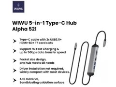 خرید هاب تایپ سی 5 پورت با کابل 1.6 متری ویوو WiWU Alpha 521H 5 In 1 Type C Hub