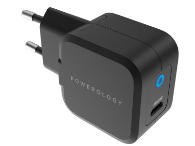 شارژر دیواری تایپ سی 20 وات پاورولوژی Powerology Ultra-Compact PD GaN Charger EU P20WGNEUBK