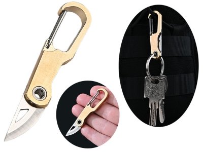 چاقوی آنباسینگ برنجی قابل استفاده به عنوان جاکلیدی Brass car key chain knife sharp self-defense portable
