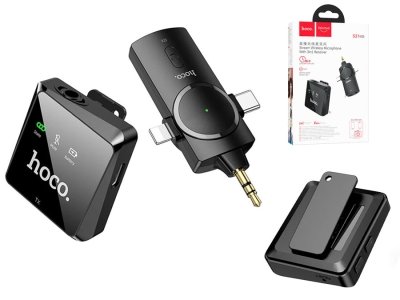میکروفون بی سیم یقه ای تایپ‌سی،لایتنینگ و جک 3.5 هوکو hoco S31 Stream wireless microphone with 3-in-1 receiver