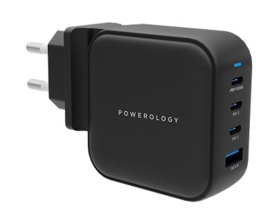 شارژر دیواری فست تایپ سی و یو اس بی 100 وات پاورولوژی Powerology Triple World Travel Kit PWCUQC006-BK