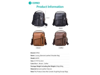کیف دوشی مردانه چرم اصلی کوتتسی Coteetci 14035